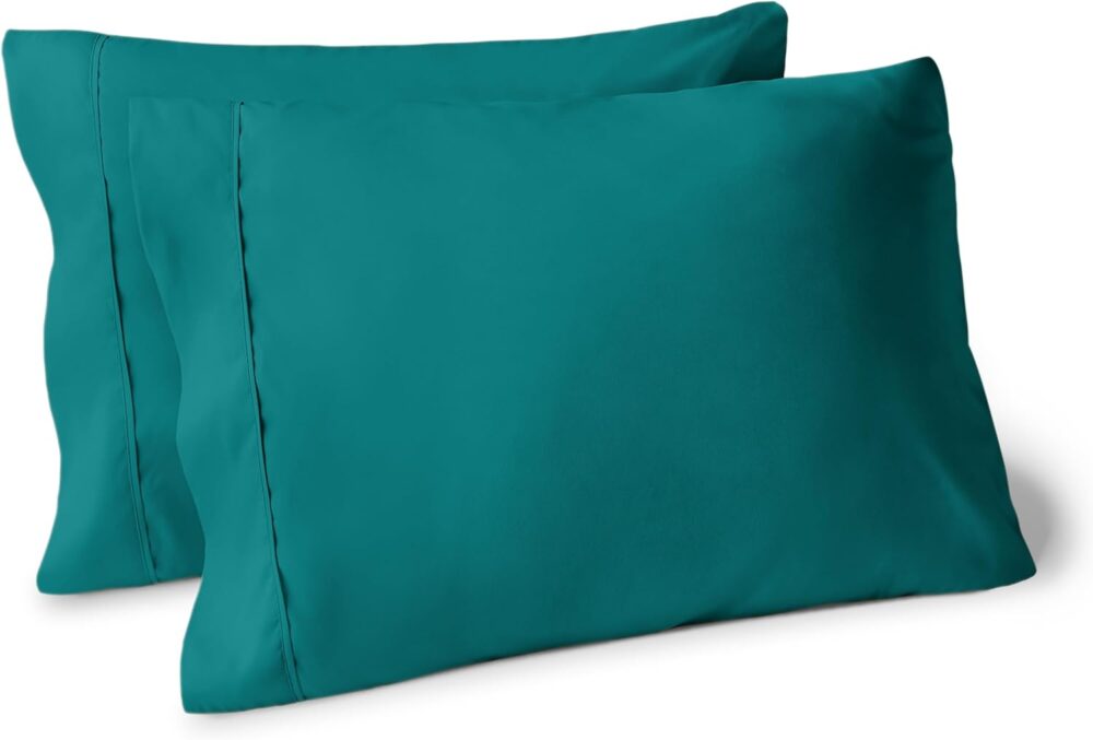 Microfiber Pillow Cases - Standard/Queen Size Set of 2 - Cooling Pillowcases - Double Brushed - Emerald Pillowcases 2 Pack - Easy Care (Standard Pillowcase Set of 2, Emerald)