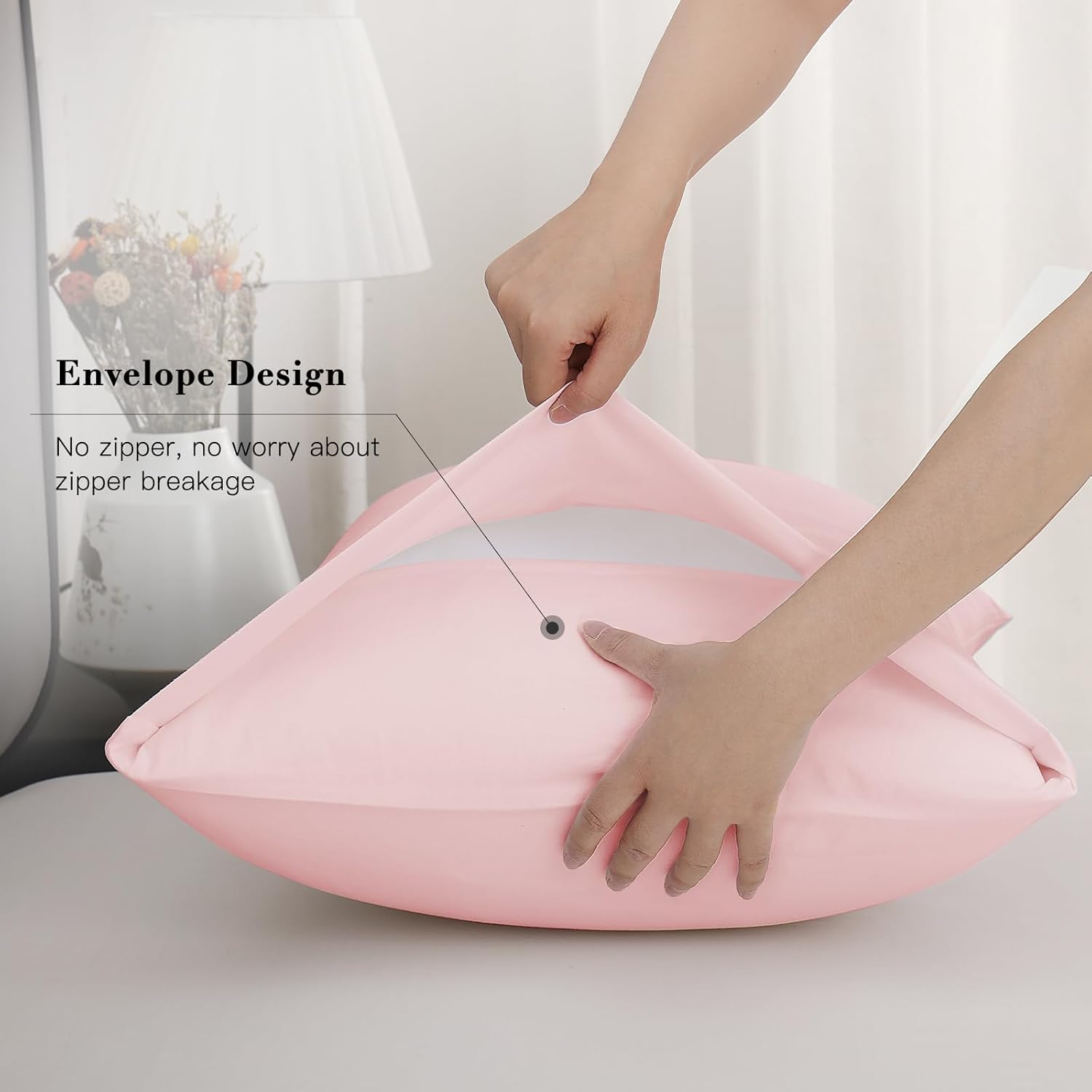 Pink Pillow Cases Queen Size Set of 2, Brushed Microfiber Pillowcases 2 Pack with Envelope Closure, Super Soft Breathable Pillowcase(Pink, 20x30 Inch) - Image 2