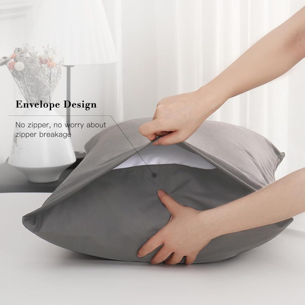 Gray Pillow Cases Queen Size Set of 2, Brushed Microfiber Pillowcases 2 Pack with Envelope Closure, Super Soft Breathable Pillowcase（Grey, 20x30 Inch） - Image 2
