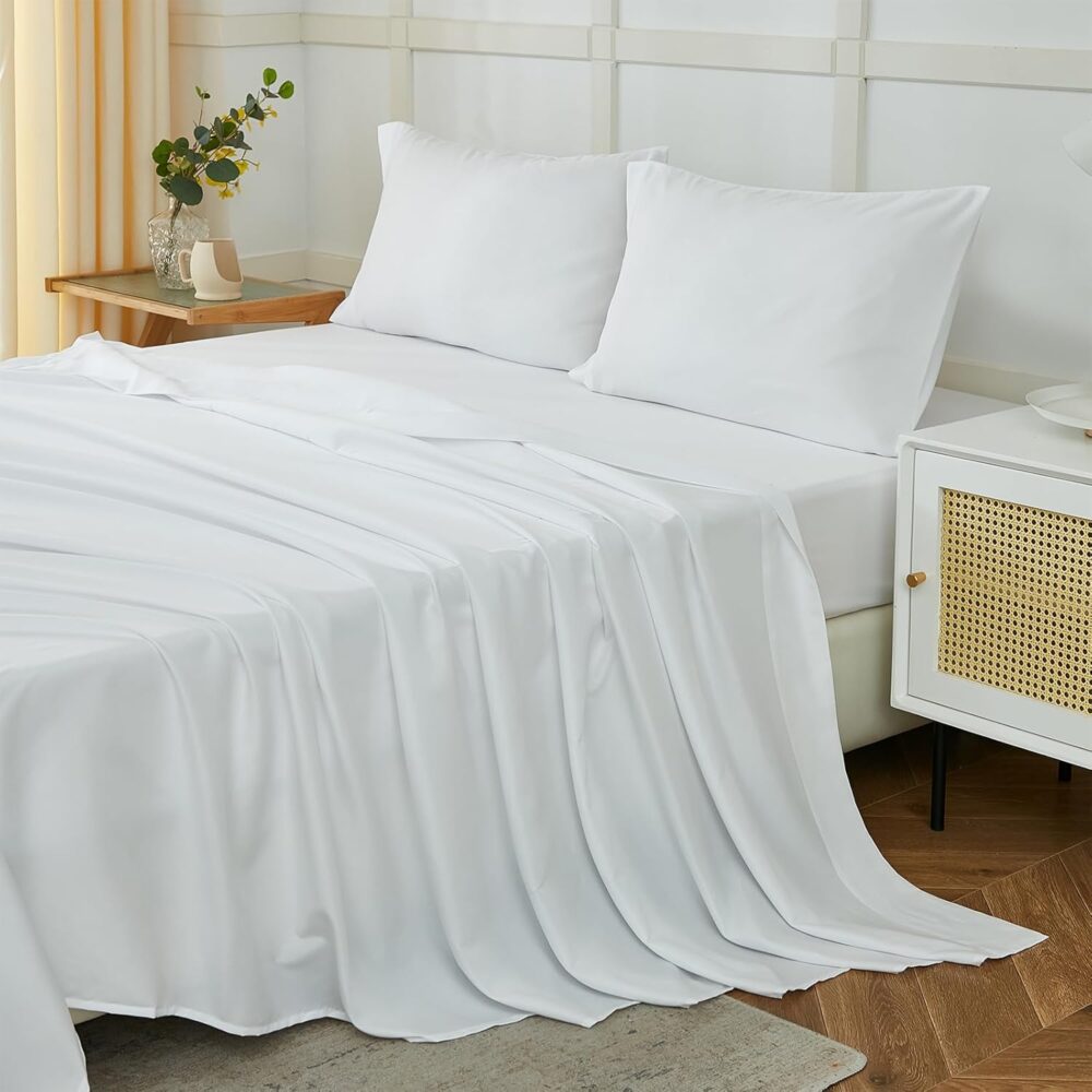 White Queen Sheets Set 4 Piece,Hotel Luxury Super Soft 1800 Series Microfiber Queen Bed Sheets Set-Wrinkle Free & Breathable-14 Deep Pocket Sheets for Queen Size Bed(Queen,White)
