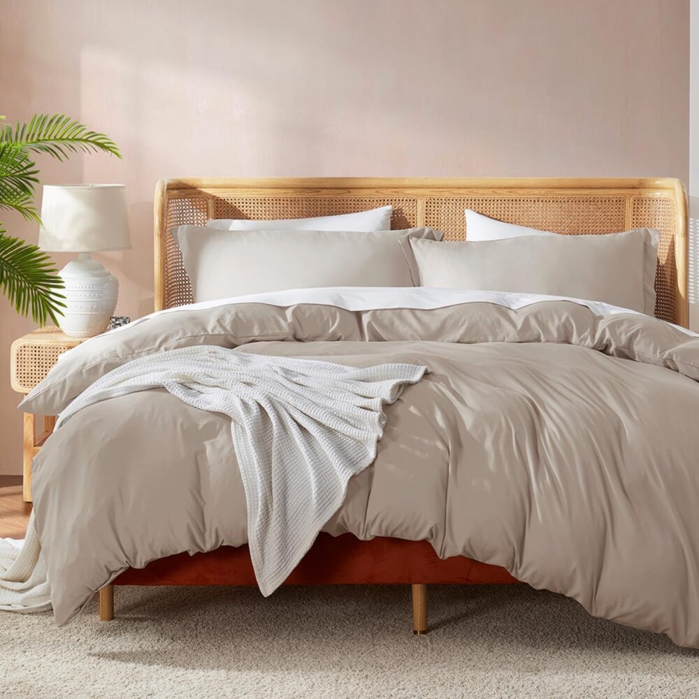 Linen Duvet Cover Queen Size - Soft Double Brushed Queen Duvet Cover Set, 3 Piece, with Button Closure, 1 Duvet Cover 90x90 inches and 2 Pillow Shams