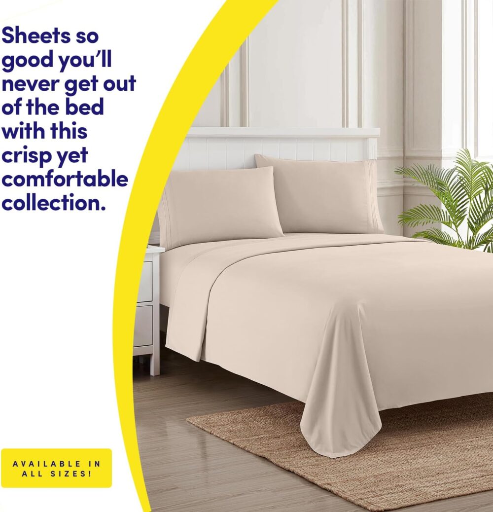1500 Supreme Collection Queen Sheet Sets Beige Cream - Luxury Hotel Bed Sheets and Pillowcase Set for Queen Mattress - Extra Soft, Elastic Corner Straps, Deep Pocket Sheets, Queen Beige Cream - Image 2
