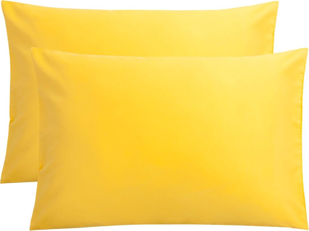 Microfiber Pillow Cases Queen Size Set of 2, Soft Pillowcases with Envelope Closure, Wrinkle Resistant Pillow Covers, 20x30, Yellow