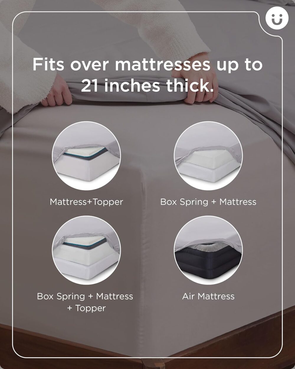 Deep Pocket Queen Sheets Set - Fits Mattresses Up to 21 Inches Thick - 4 Piece  Bed Sheets, Moisture Wicking, Soft & Cooling Bedsheet & Pillowcases, Easy & Secure Fit, Light Grey - Image 2