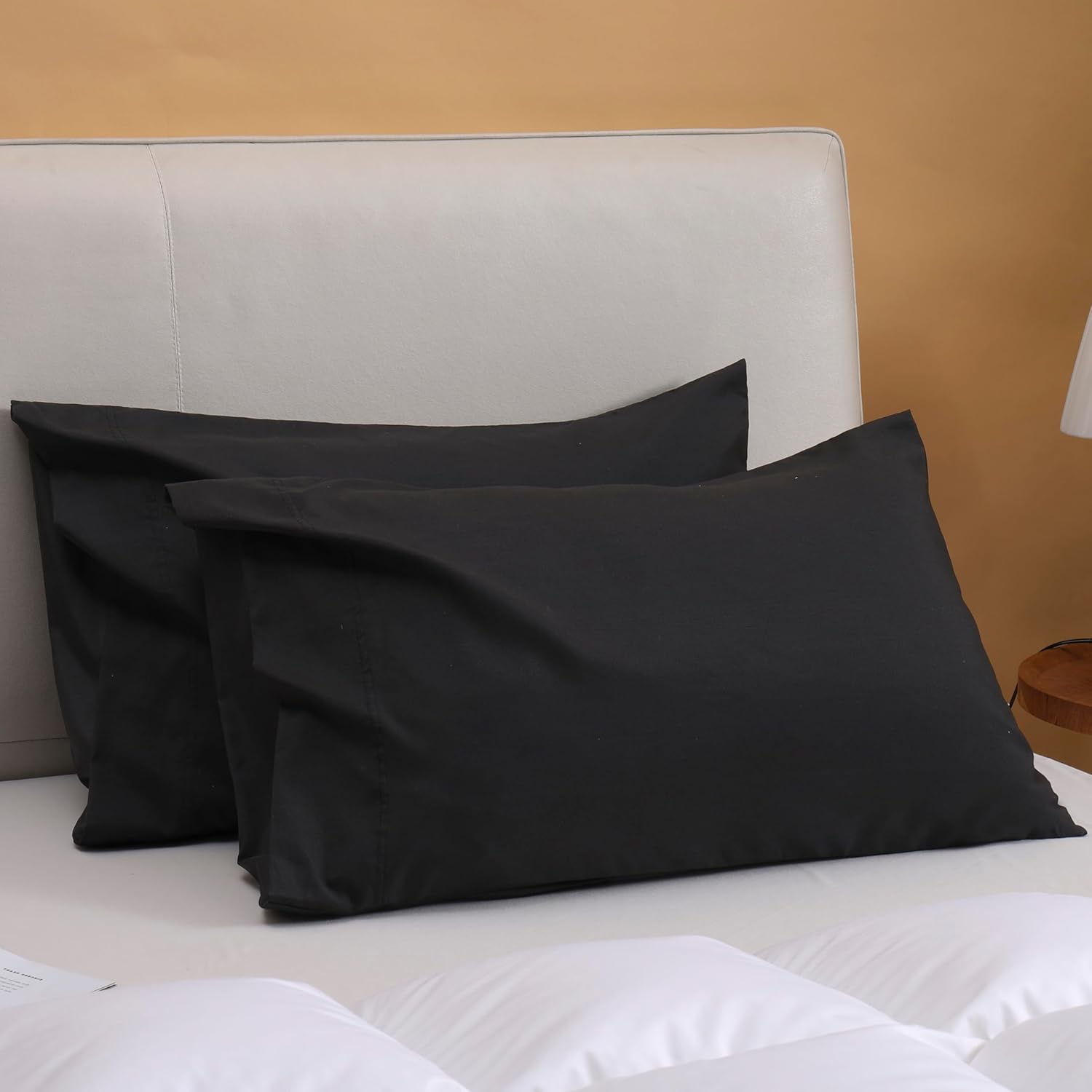 Pillow Cases Queen Size Set of 2, Brushed Microfiber Pillowcases 2 Pack with Envelope Closure, Super Soft Breathable Pillowcase(Black, 20x30 Inch)