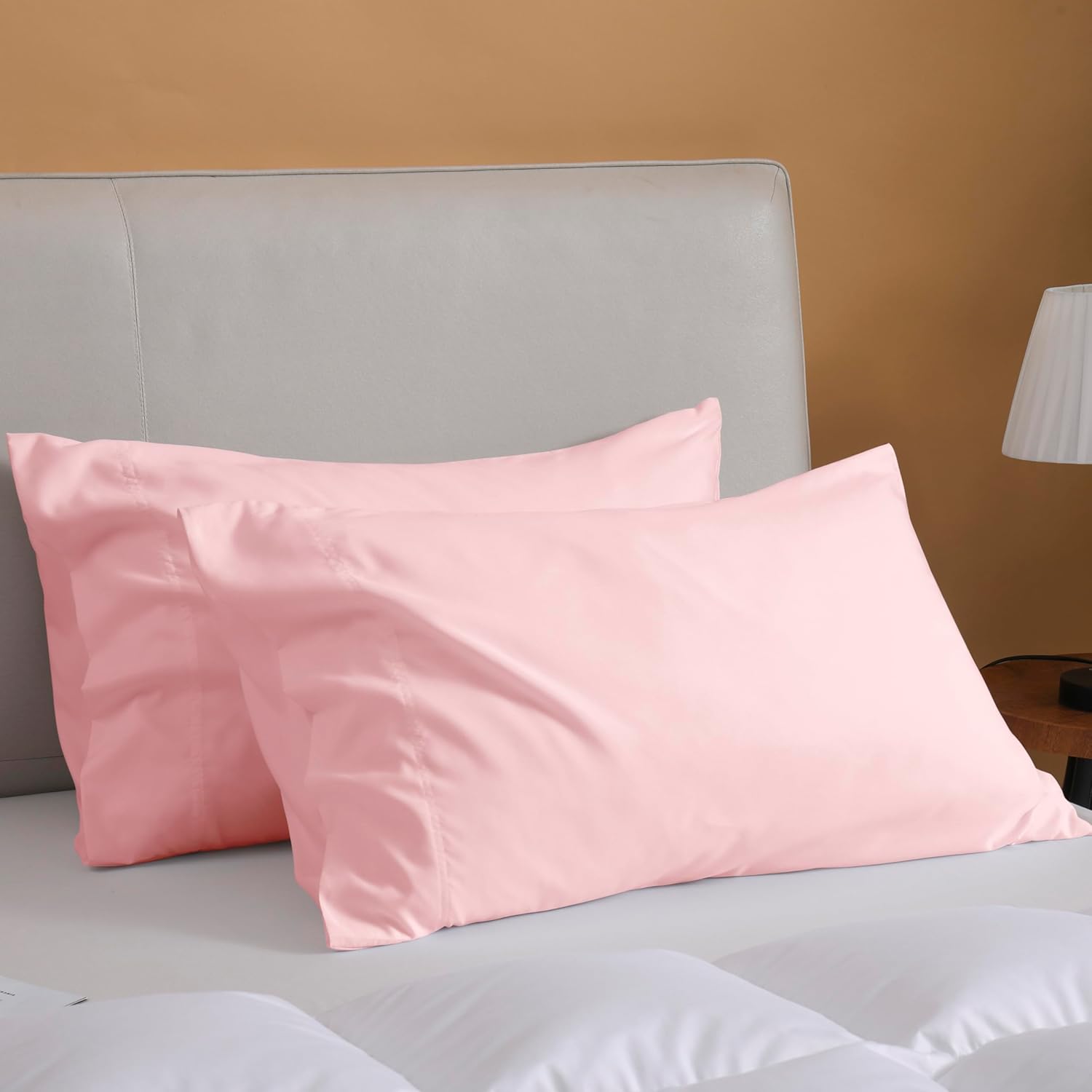 Pink Pillow Cases Queen Size Set of 2, Brushed Microfiber Pillowcases 2 Pack with Envelope Closure, Super Soft Breathable Pillowcase(Pink, 20x30 Inch)