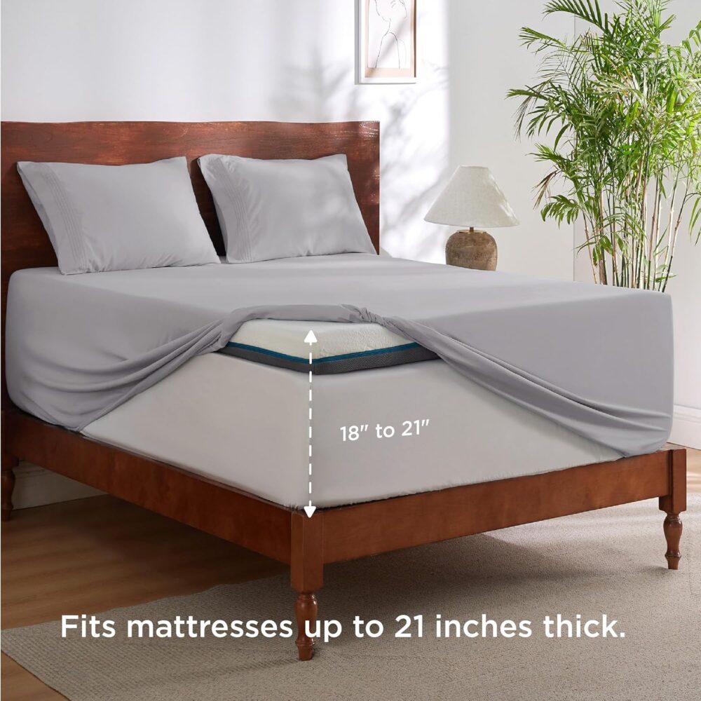 Deep Pocket Twin Sheets Set - Fits Mattresses Up to 21 Inches Thick -3 Piece  Bed Sheets, Moisture Wicking, Soft & Cooling Bedsheet & Pillowcases, Easy & Secure Fit, Light Grey - Image 2
